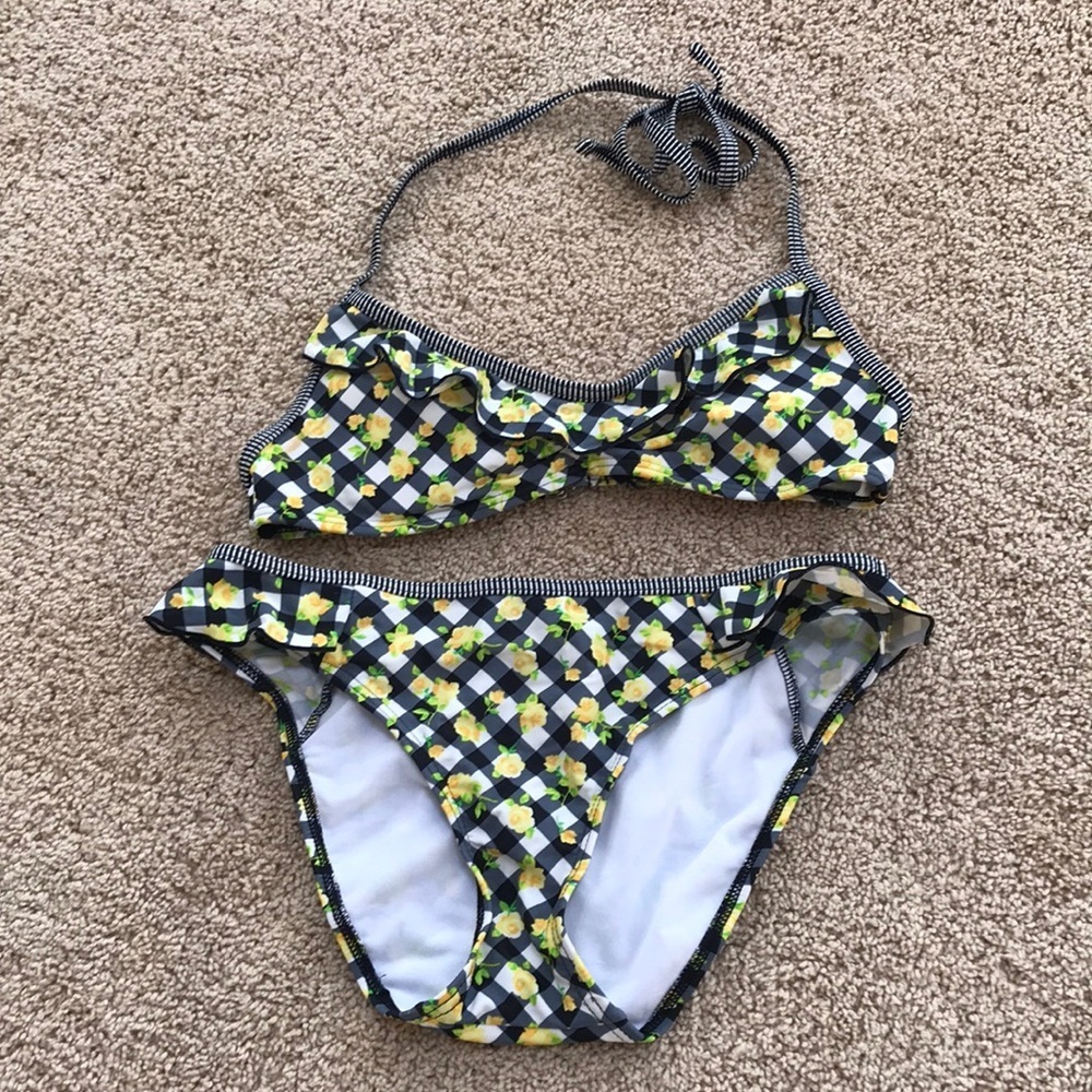 Red Camel medium floral ruffled halter bikini set.